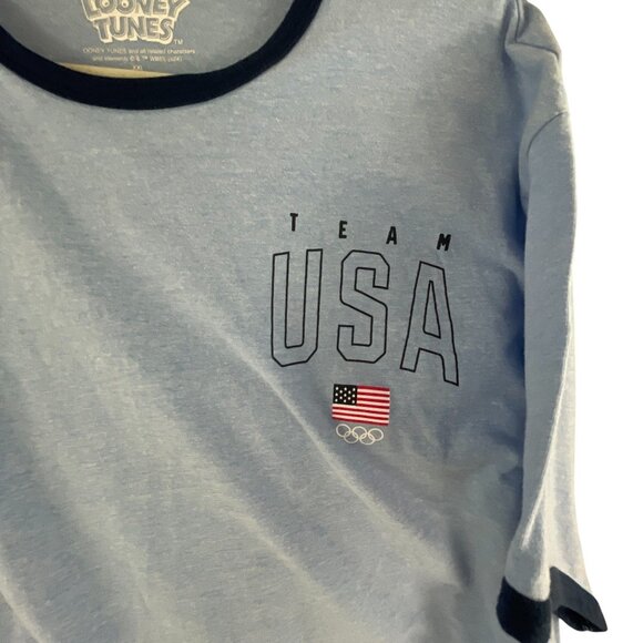 Looney Tunes Mens Team USA Graphic T-Shirt XXL Blue Cotton Blend Casual Novelty - Picture 3 of 5